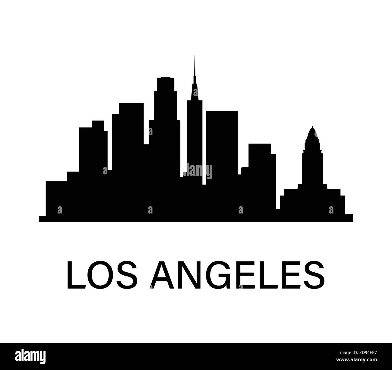 Silhouette der Skyline von Los Angeles. Gebäude im Zentrum VON LA. Einfaches schwarzes Stadtbild für Reisen, Infografik, Design. Stock Vektor