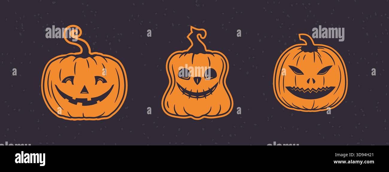 Halloween-Kürbis-Pack mit verschiedenen Stimmungen von gruselig bis süß, bereit für dein Design Stock Vektor