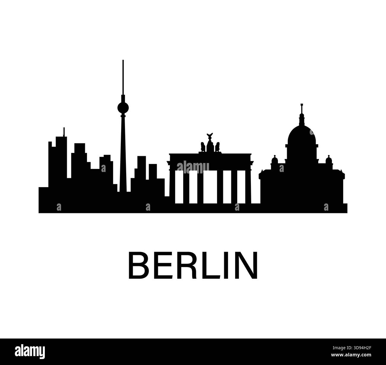Silhouette der Berliner Skyline. Brandenburger Tor und Fernsehturm. Einfaches schwarzes Stadtbild für Reisen, Infografik, Design. Stock Vektor