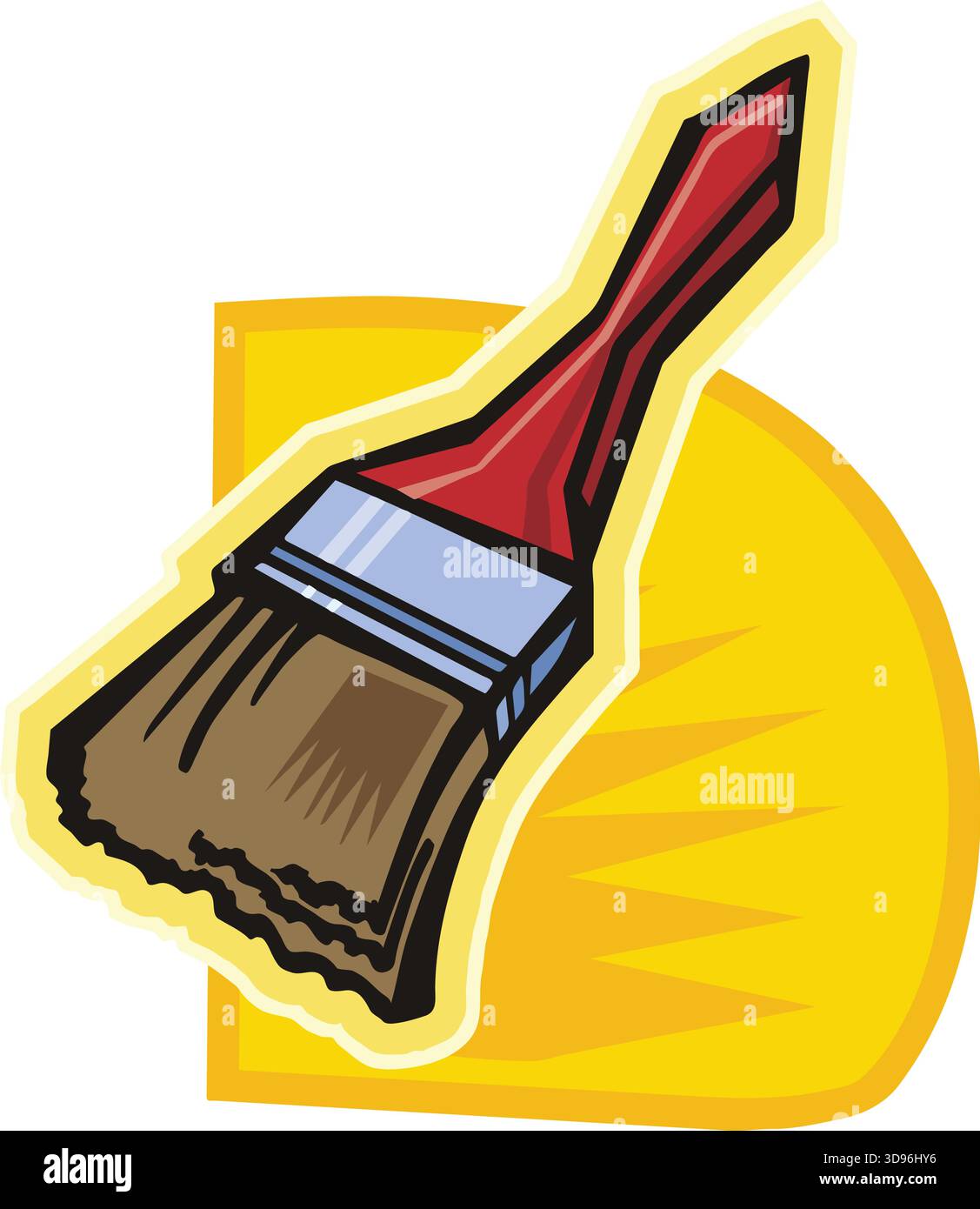 Eine Illustration eines Pinsels mit rotem Griff und blauer Rolle im Cartoon-Stil Stock Vektor