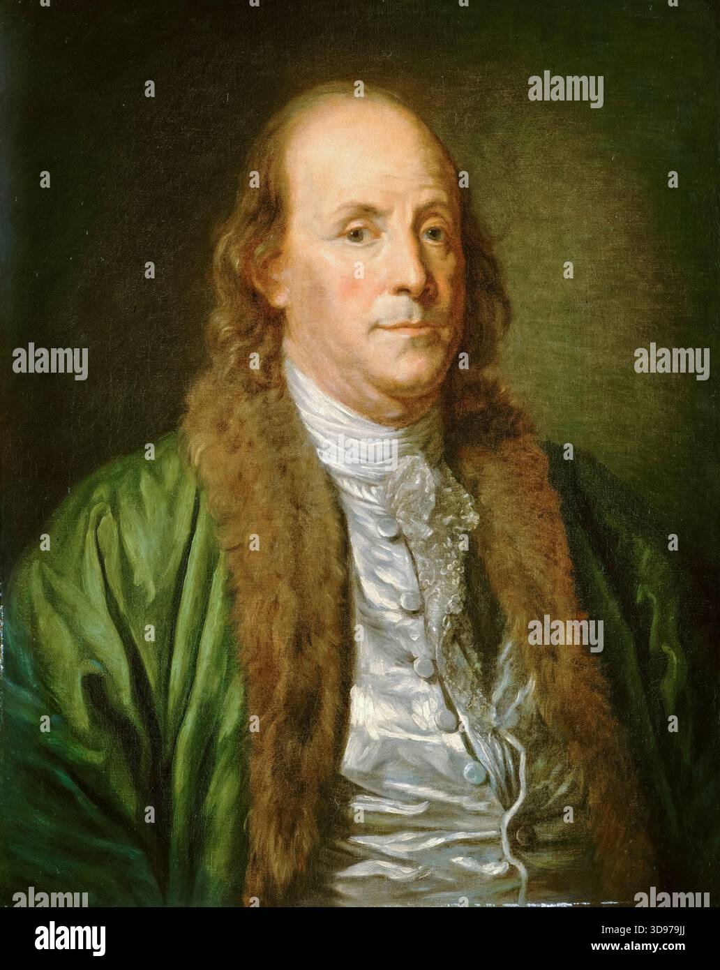 Benjamin Franklin (1706–1790), US-amerikanischer Mathematiker, Schriftsteller, Wissenschaftler erfinder und Staatsmann, Porträtmalerei in Öl auf Leinwand nach Jean-Baptiste Greuze, nach 1800 Stockfoto