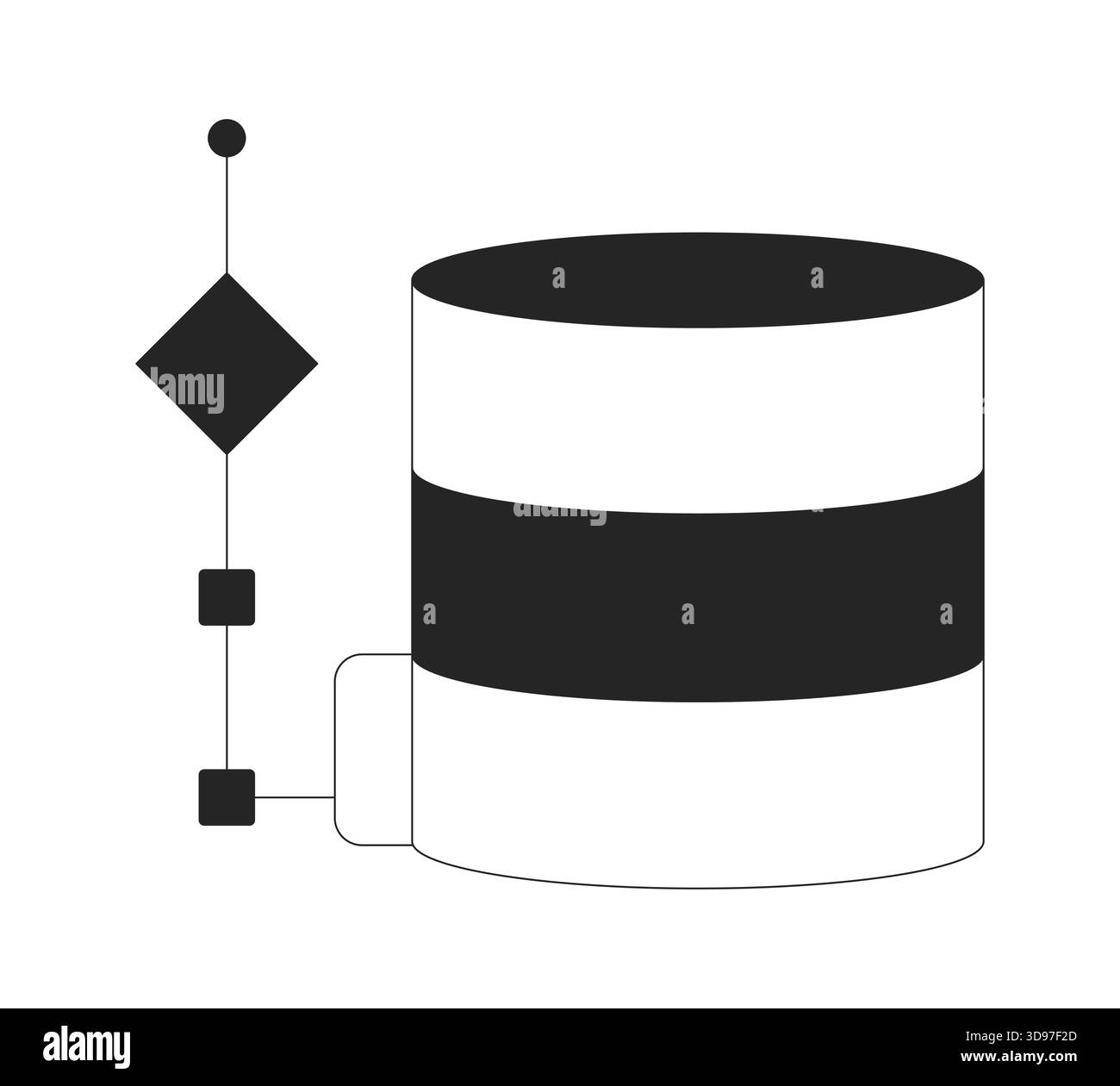 Datenbankstruktur mit Flussdiagramm-2D-Linienobjekt Stock Vektor