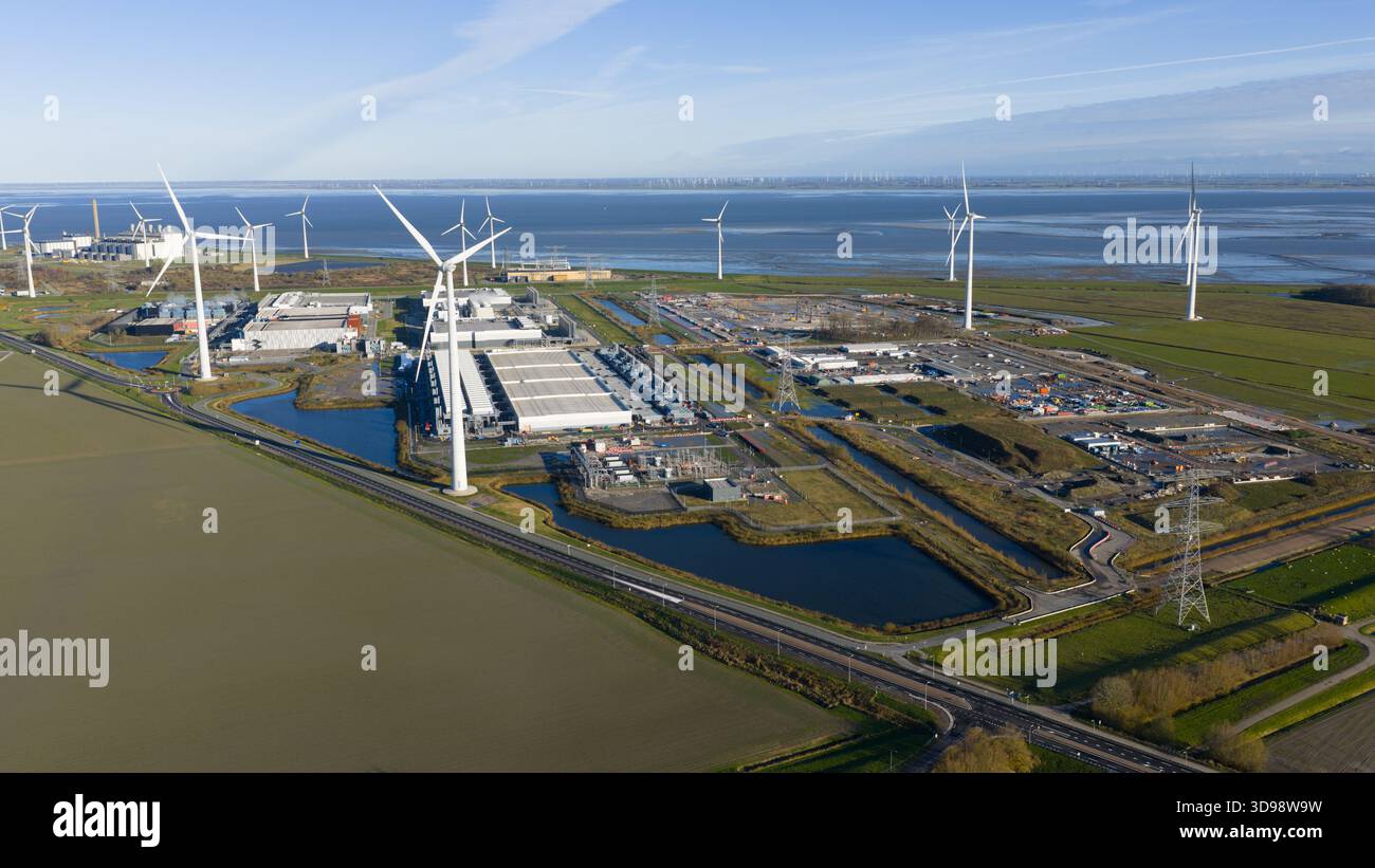 Eemshaven Data Center Aerial Cloud und AI Hub. Stockfoto