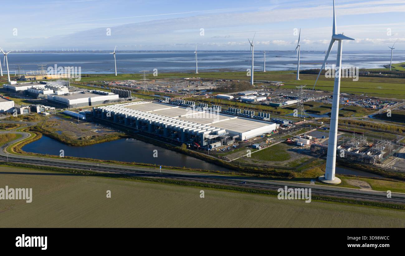 Eemshaven Data Center Aerial Cloud und AI Hub. Stockfoto