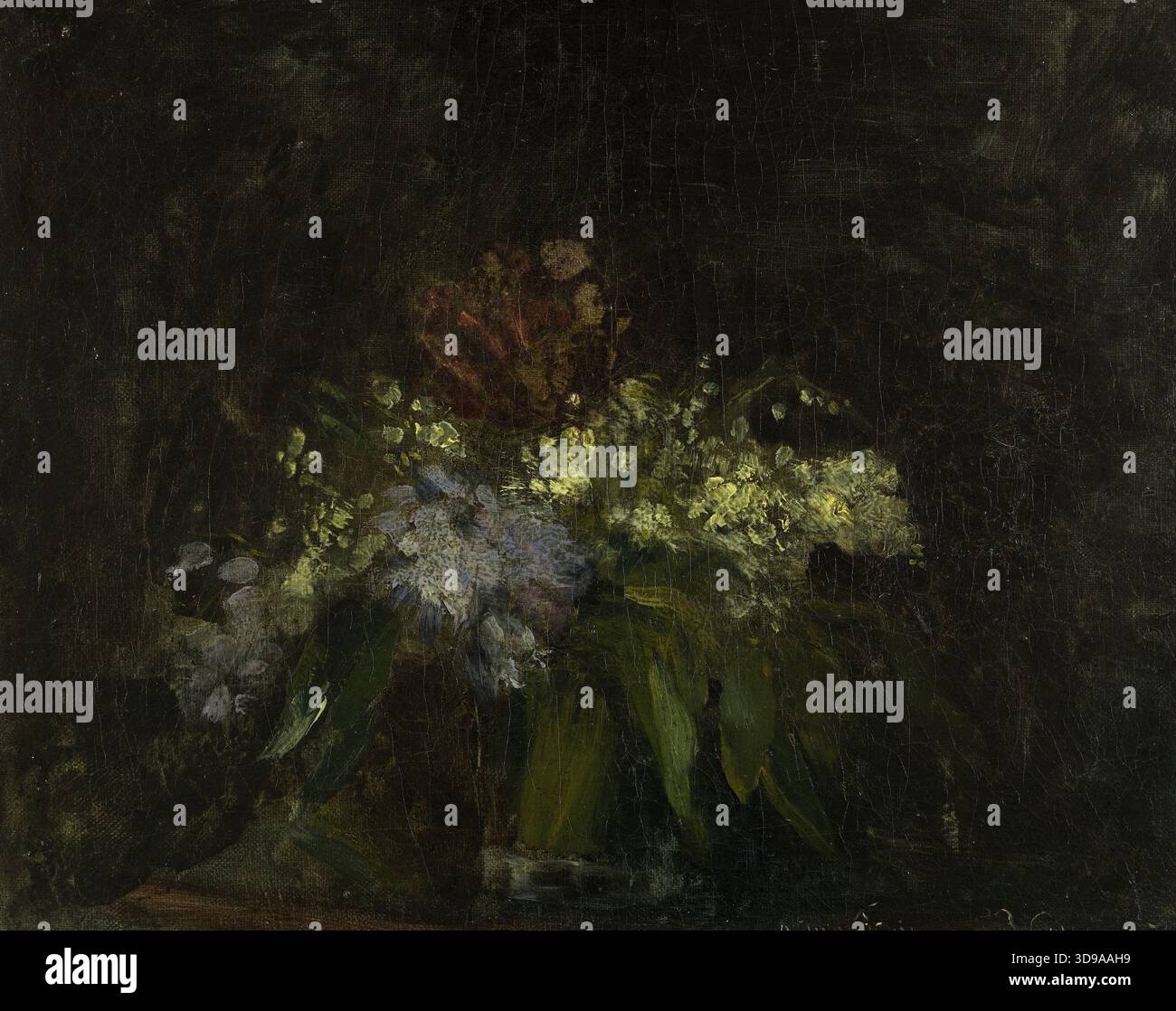 Blumenstrauß der Lilie of the Valley Flowers, Carpeaux, Jean-Baptiste, Maler, 1874, 3. Viertel des 19. Jahrhunderts, Malerei, Bild, Ölgemälde, Leinwand (Material), Abmessungen - Bildmaterial: Höhe: 32,8 cm, Breite: 40,6 cm, Abmessungen - Rahmen: Höhe: 43 cm, Breite: 50,2 cm, Dicke: 3,2 Stockfoto