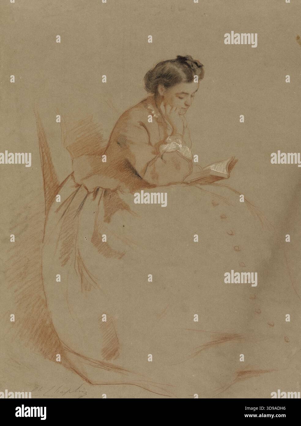 Porträt von Mrs. Chaplin, Chaplin, Charles Joshua, Zeichner, 2-7-1862, 19. Jahrhundert, Zeichnen, Grafik, Zeichnen, Rote Kreide, schwarze Kreide, weiße Kreide, Abmessungen - Bildmaterial: Höhe: 38,3 cm, Breite: 28,8 Stockfoto