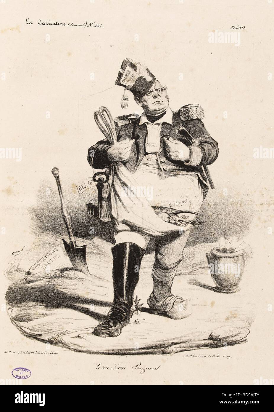 Gros Jean Buzeaud, Daumier, Honoré, Zeichner, Delaunois, Nicolas Louis, Drucker, Aubert, Verleger, 1835, Maison de Balzac, Grafik, Druck, periodische Illustration, Lithographie, Abmessungen – Bildmaterial: Höhe: 35,5 cm, Breite: 27 cm, Abmessungen – Bild: Höhe: 24,5 cm, Breite: 21 Stockfoto