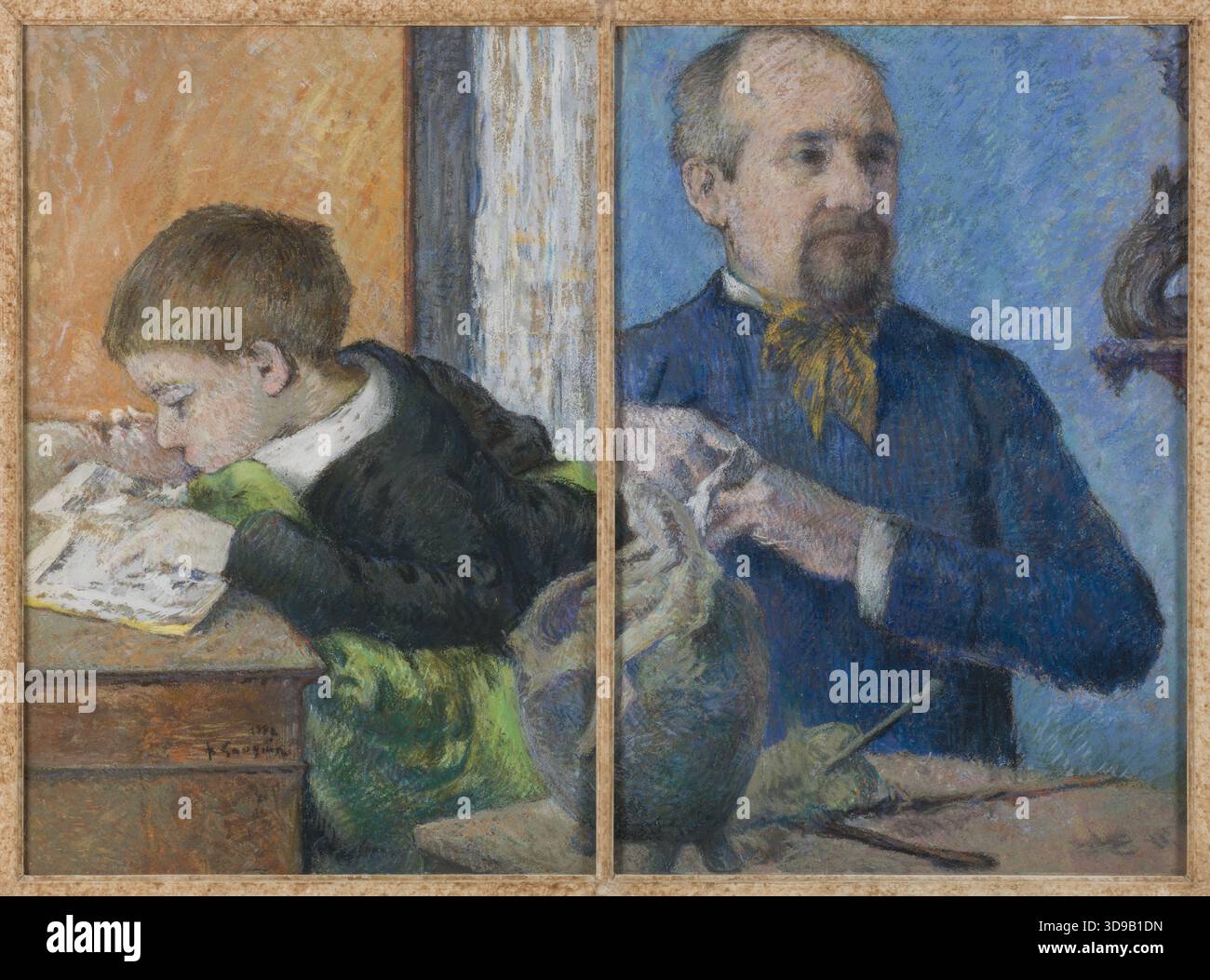 Der Bildhauer Aubé und sein Sohn Emile, Gauguin, Paul, Zeichner, 1882, 3. Viertel des 19. Jahrhunderts, Grafik, Zeichnung, Pastell, Papier, Karton, Abmessungen - Bildmaterial: Höhe: 53,8 cm, Breite: 72,8 cm, Abmessungen - Rahmen: Höhe: 73 cm, Breite: 92 Stockfoto