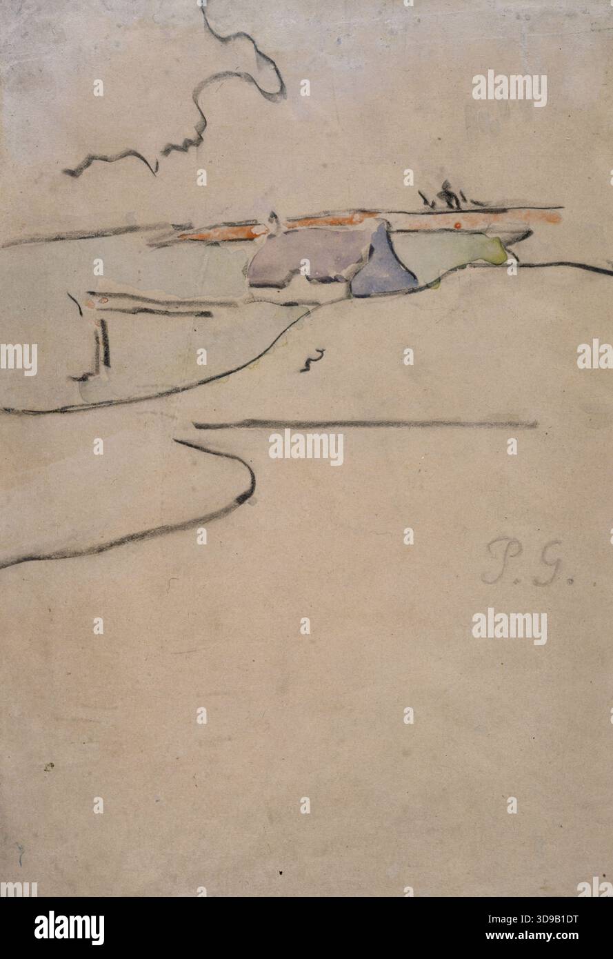 Landschaft, Gauguin, Paul, Zeichner, 19. Jahrhundert, zeichnen, Grafik, Zeichnen, Graphit Bleistift, Aquarell, Papier, Abmessungen - Bildmaterial: Höhe: 25,5 cm, Breite: 18,5 Stockfoto