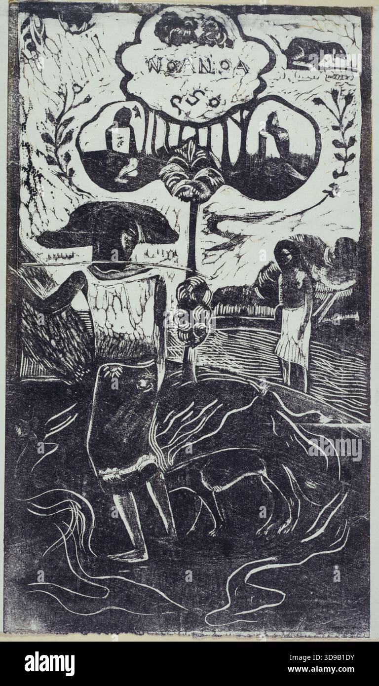 Noa Noa, Gauguin, Paul, Graveur, Gauguin, Pola (auch bekannt als Paul Rollin Gauguin), Fotograf, zwischen 1893 und 1894, letztes Viertel des 19. Jahrhunderts, Druck, Grafik, Originaldruck, Holzschnitt, China-Papier, Abmessungen - Bildmaterial: Höhe: 35,3 cm, Breite: 25 cm, Abmessungen - Bild: Höhe: 35,3 cm, Breite: 20,2 Stockfoto
