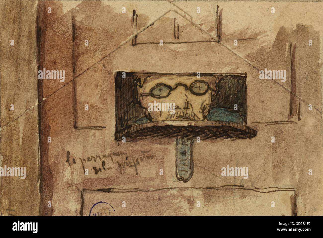 Der Wigmaker der Präfektur, Gautier, Armand-Désiré, Zeichner, Array, Zeichnung, Grafik, Zeichnung, Abmessungen - Kunstwerk: Höhe: 5,9 cm, Breite: 8,5 cm, Abmessungen - ursprüngliche Halterung: Höhe: 33,2 cm, Breite: 26,1 cm, Abmessungen - Museumsmatte: Höhe: 50 cm, Breite: 40 Stockfoto