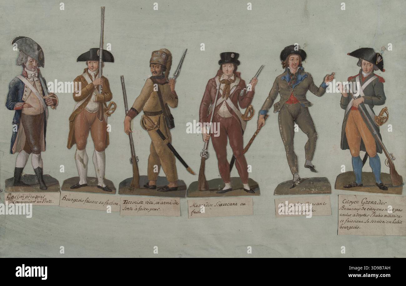 SANs-Culottes in Arms, Lesueur, Jean-Baptiste, Zeichner, Array, Zeichnung, Grafik, Zeichnung, Abmessungen - Bildmaterial: Höhe: 36 cm, Breite: 53,5 Stockfoto