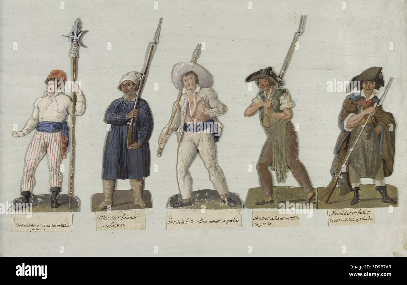 SANs-Culottes in Arms, Lesueur, Jean-Baptiste, Zeichner, Array, Zeichnung, Grafik, Zeichnung, Abmessungen - Bildmaterial: Höhe: 36 cm, Breite: 53,5 cm, Abmessungen - Befestigung: Höhe: 50 cm, Breite: 65 Stockfoto
