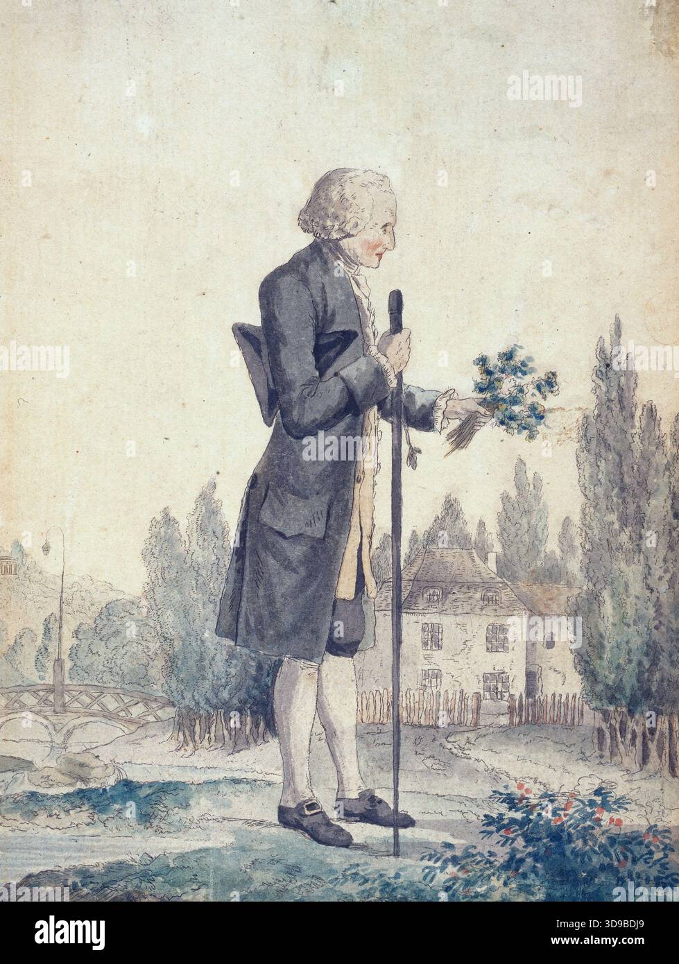 Jean-Jacques Rousseau Botanisierung in Ermenonville im Juni 1778, Moreau, Jean-Michel (bekannt als Moreau der Jüngere), Graveur, Mayer, Autor des Modells, um 1778, Print, Graphic Arts, Print, Ätzen, Abmessungen - Plattenmarke: Höhe: cm, Breite: cm, Abmessungen - Vorlage: Höhe: 16,7 cm, Breite: 12,5 cm, Abmessungen - Befestigung: Höhe: 50 cm, Breite: 40 Stockfoto