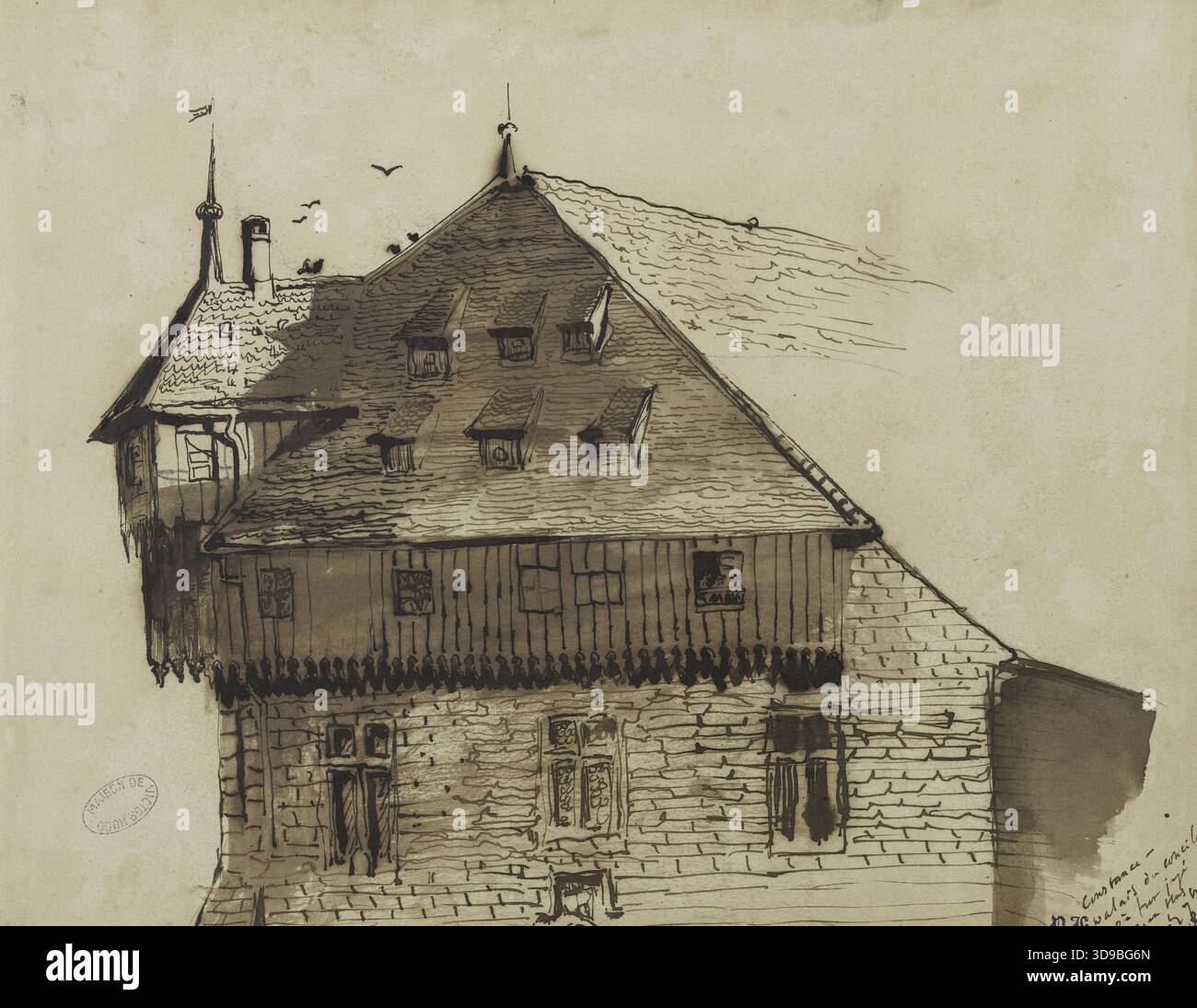 „Konstanz. Palace of the Council, wo Jan Hus vor Gericht gestellt wurde, Victor Hugo, Zeichner, 25. September 1869, drittes Viertel des 19. Jahrhunderts, Victor Hugo's House - Hauteville House, Graphic Arts, Zeichnen, Pen (Graphic Arts), Wash, Bleistift, Papier, Abmessungen - Kunstwerk: Höhe: 23 cm, Breite: 29,6 cm, Abmessungen - Museumsbefestigung: Höhe: 38 cm, Breite: 53 Stockfoto