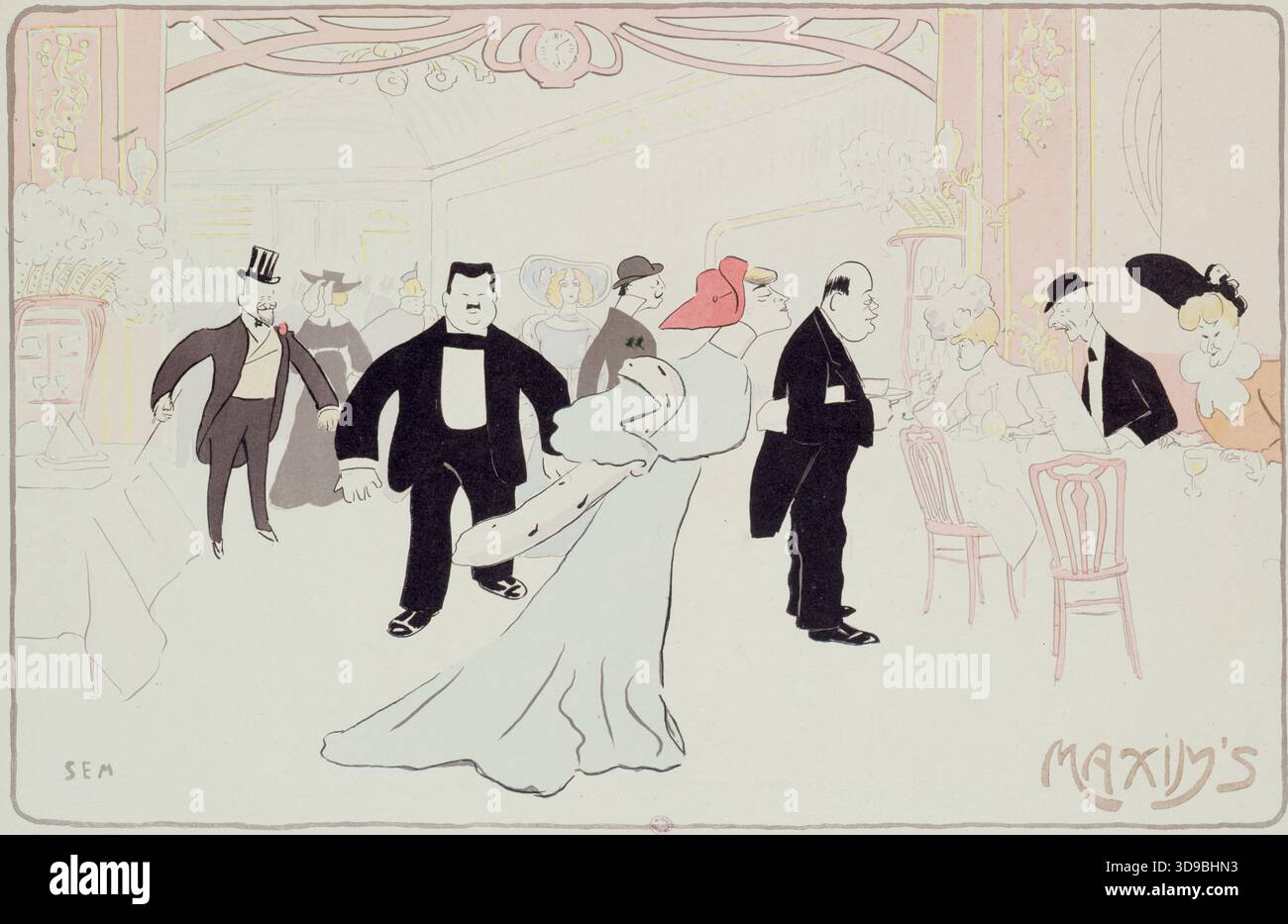 Weißes Album mit orangefarbenem Stempel: Maxim's, SEM (Georges Goursat, bekannt als), Zeichner-Lithograph, Array, Druck, Grafik, Druck, Abmessungen - Werk: Höhe: 52 cm, Breite: 36 Stockfoto