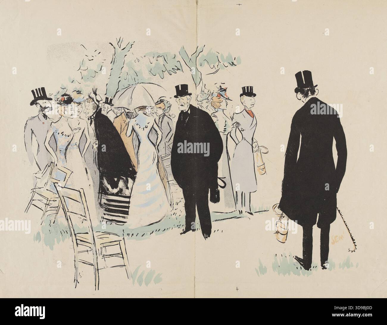 Album Le Turf: Prinz Troubetzkoy, Baroness Alphonse de Rothschild, Baron Gustave de Rothschild, Marquis Boni de Castellane, Monsieur Emile Deschamps, SEM (Georges Goursat, bekannt als), Zeichner/Lithograph, 1900, Druck, Grafik, Druck, Abmessungen - Werk: Höhe: 48,8 cm, Breite: 64 Stockfoto