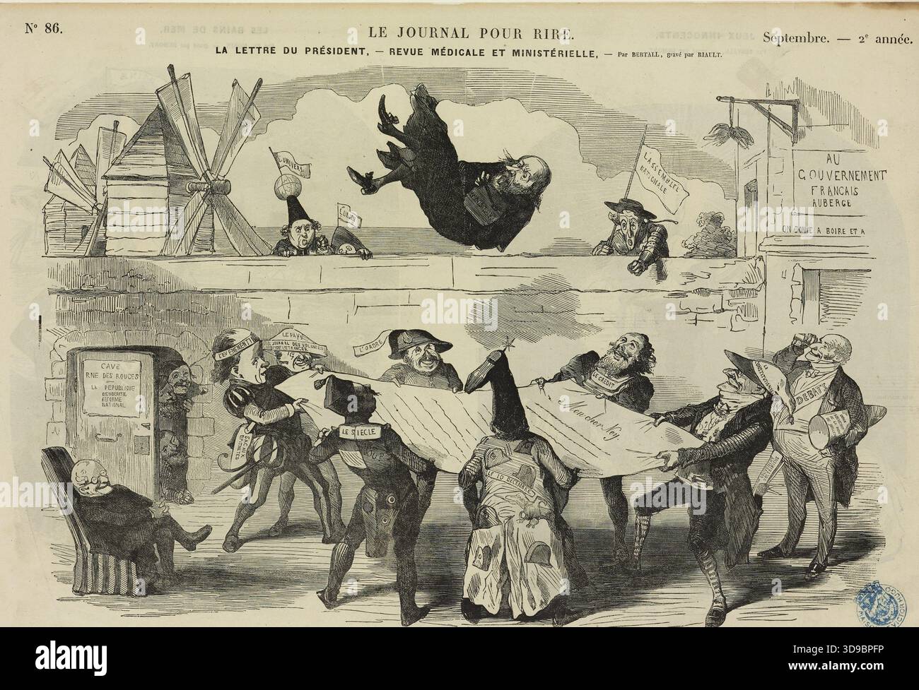 Schreiben des Präsidenten - ärztliche und ministerielle Überprüfung, Riault, Paul, Gravierer, Bertall (Albert d'Arnoux, bekannt als), Autor des Modells, Le Journal pour rire, Verlag, 1849, 2. Viertel des 19. Jahrhunderts, Victor Hugo's House - Hauteville House, Druck, Manuskripte, Drucksachen, Einband, Grafik, Periodische Illustration, Holzstich, Abmessungen - Kunstwerk: Höhe: 29,2 cm, Breite: 39,8 cm, Abmessungen - Museumsaufnahme: Höhe: 38 cm, Breite: 53 Stockfoto