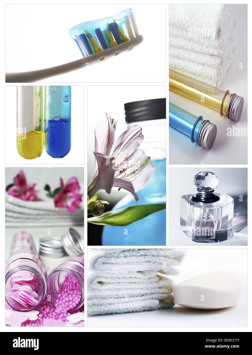 Collage aus 7 Fotos. Themen zum Baden Stockfoto