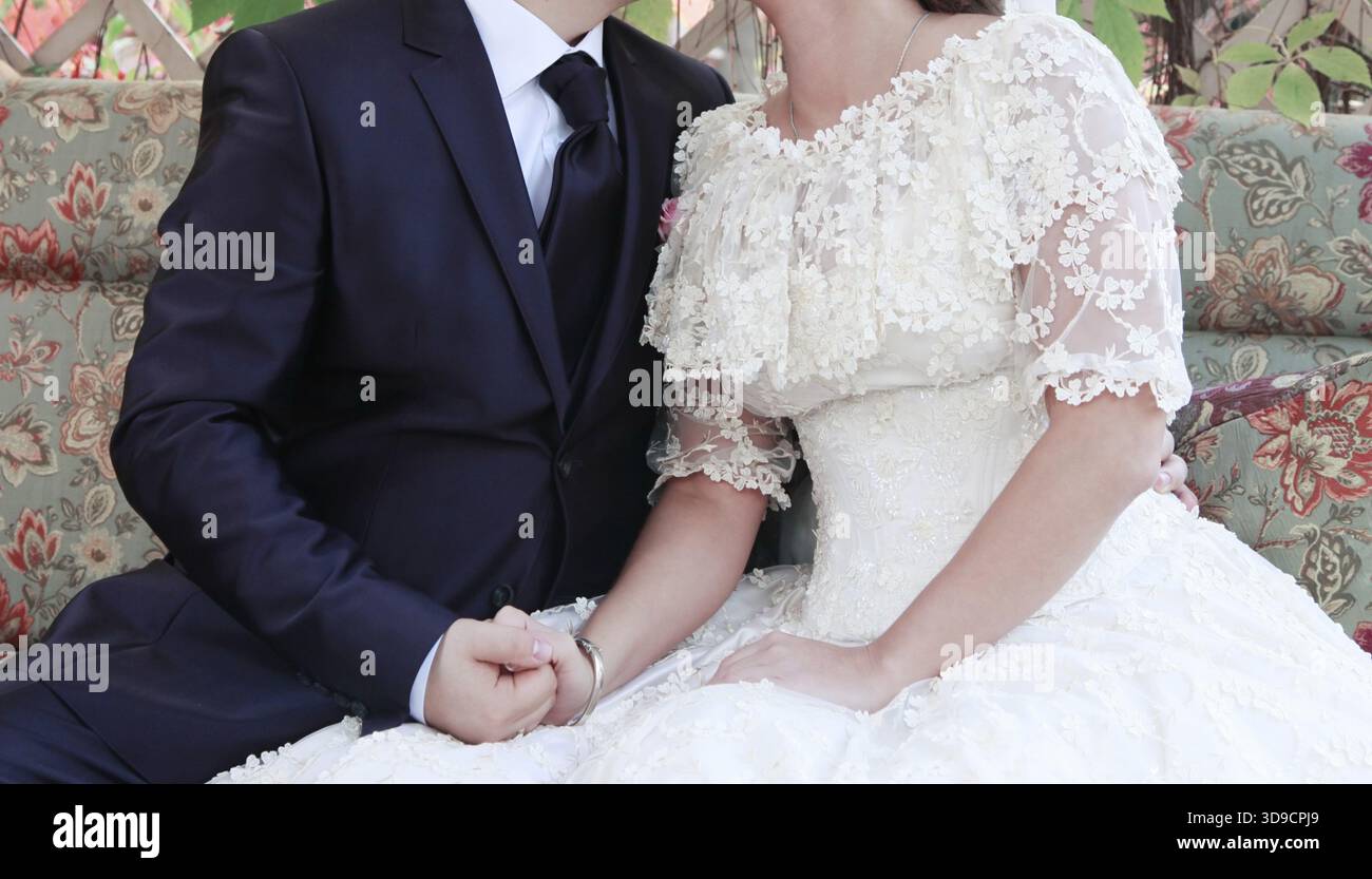 Anzug des Bräutigam und der Braut Kleid Stockfoto