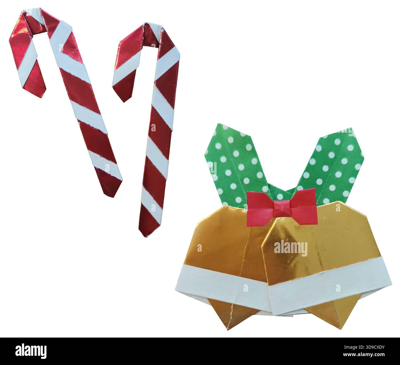 Origami-Zuckerrohr und goldene Glocke Stockfoto