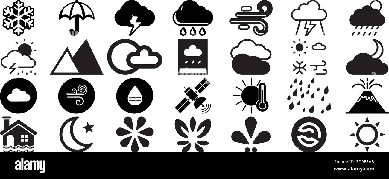 „Weather Forecast Line Icons Set – Sun Cloud Rain Snow Wind Meteorology Vector Pack“ Stock Vektor