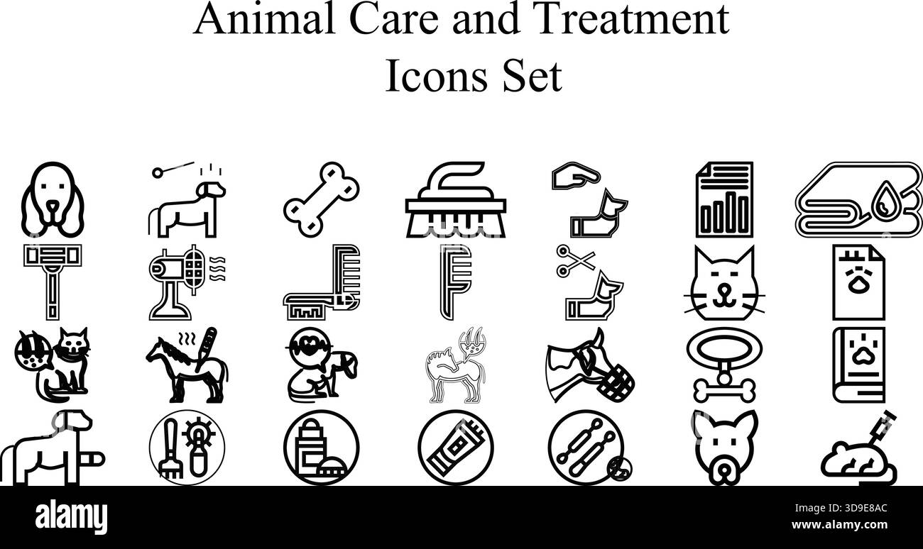 „PET Care and Grooming Line Icons Set – Dog Cat Veterinary Treatment Vector Pack“ Stock Vektor