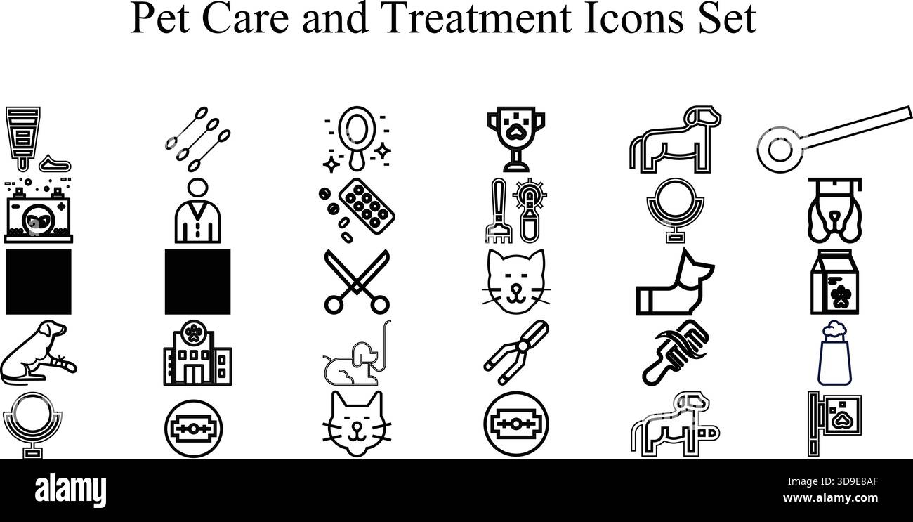 „PET Care and Grooming Line Icons Set – Dog Cat Veterinary Treatment Vector Pack“ Stock Vektor