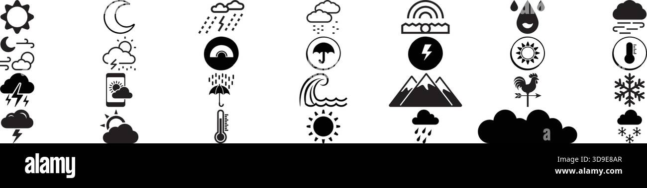 „Weather Forecast Line Icons Set – Sun Cloud Rain Snow Wind Meteorology Vector Pack“ Stock Vektor