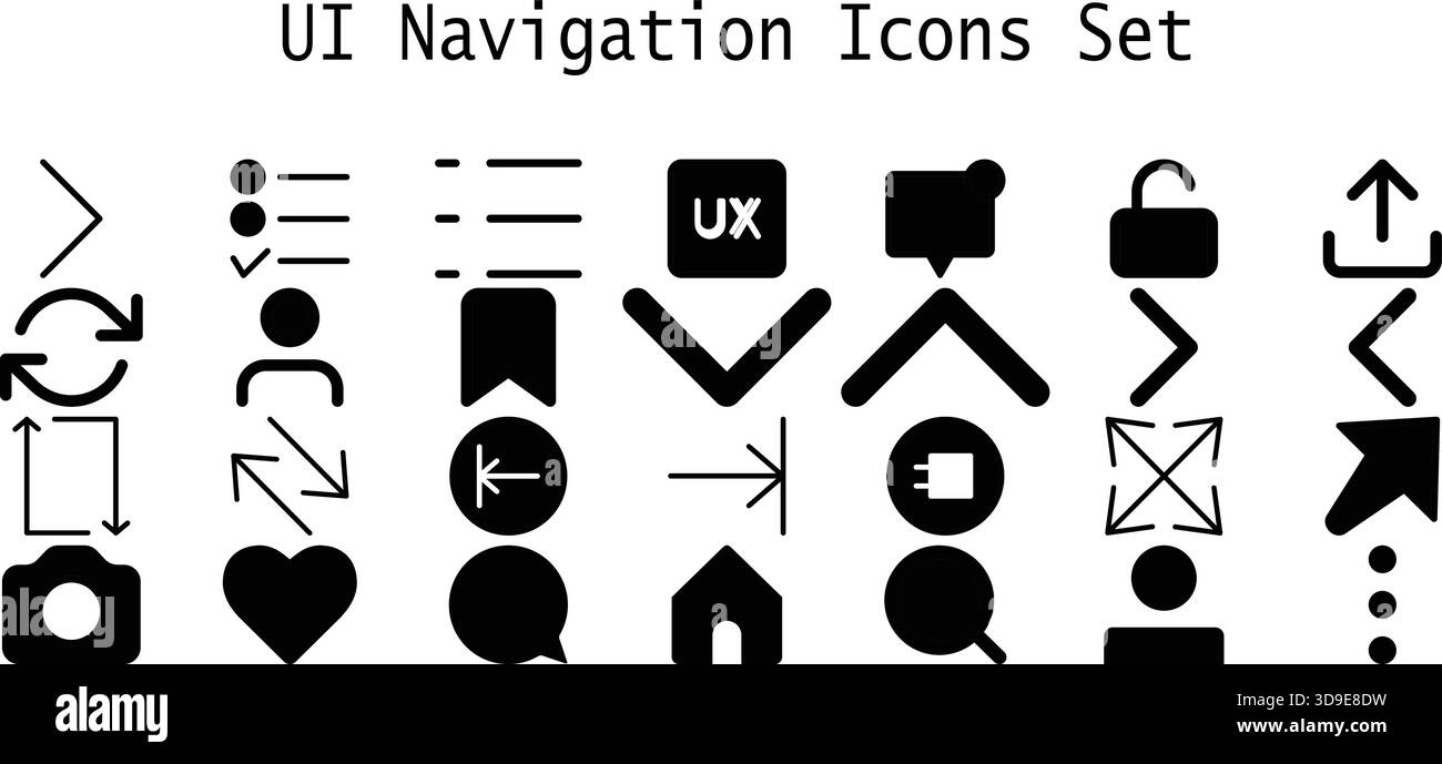 „UI-Navigationspfeile und Schnittstellenzeilensymbole festgelegt – Web App UX Direction Vector Pack“ Stock Vektor