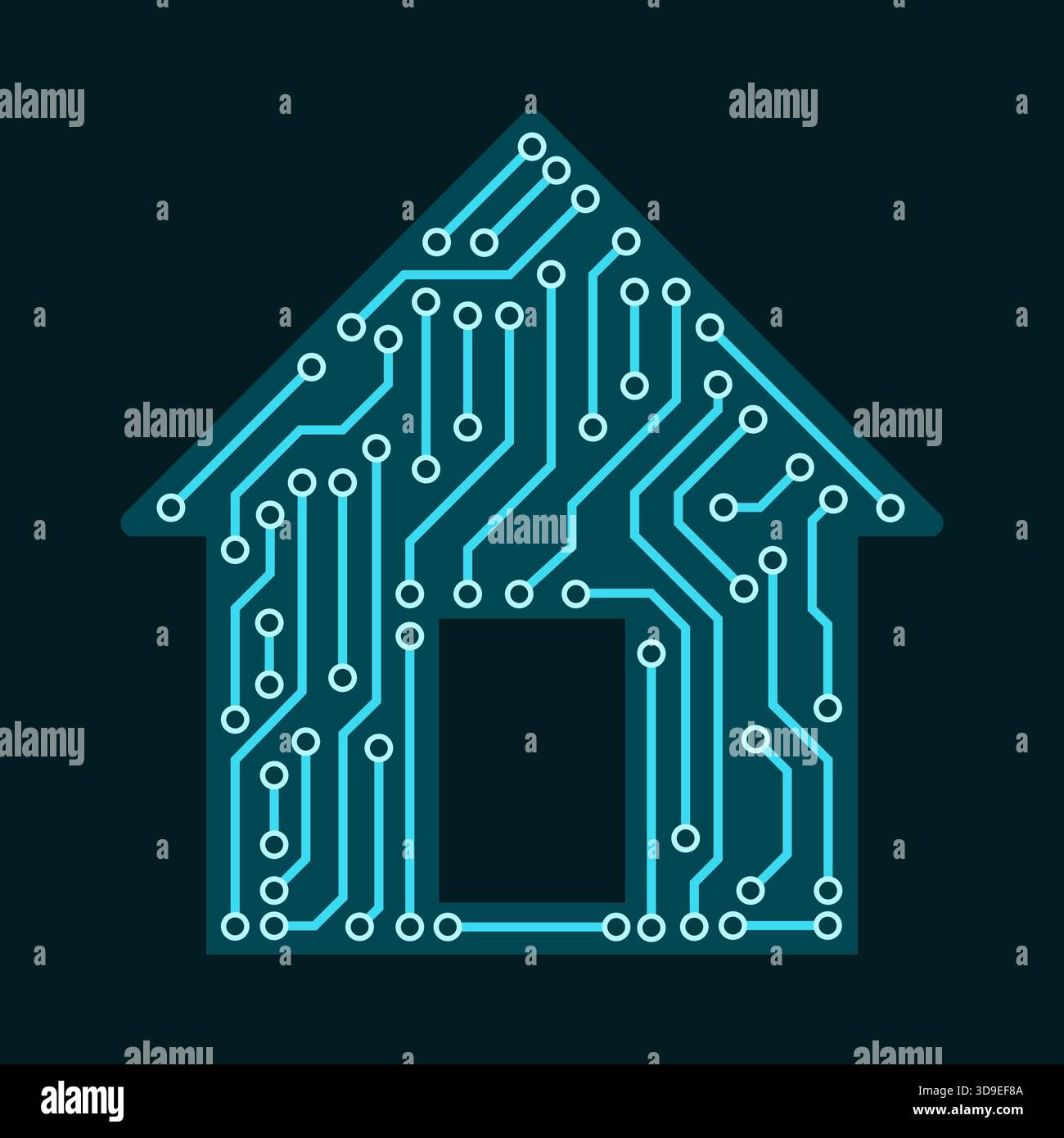 Leiterplatte in Form eines Hauses: AI, Smart Home und Domotics Konzept, isoliert Stock Vektor