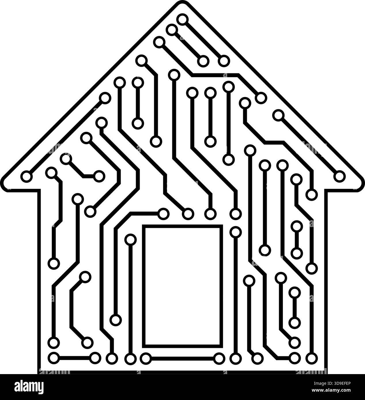 Leiterplatte in Form eines Hauses: AI, Smart Home und Domotics Konzept, isoliert Stock Vektor