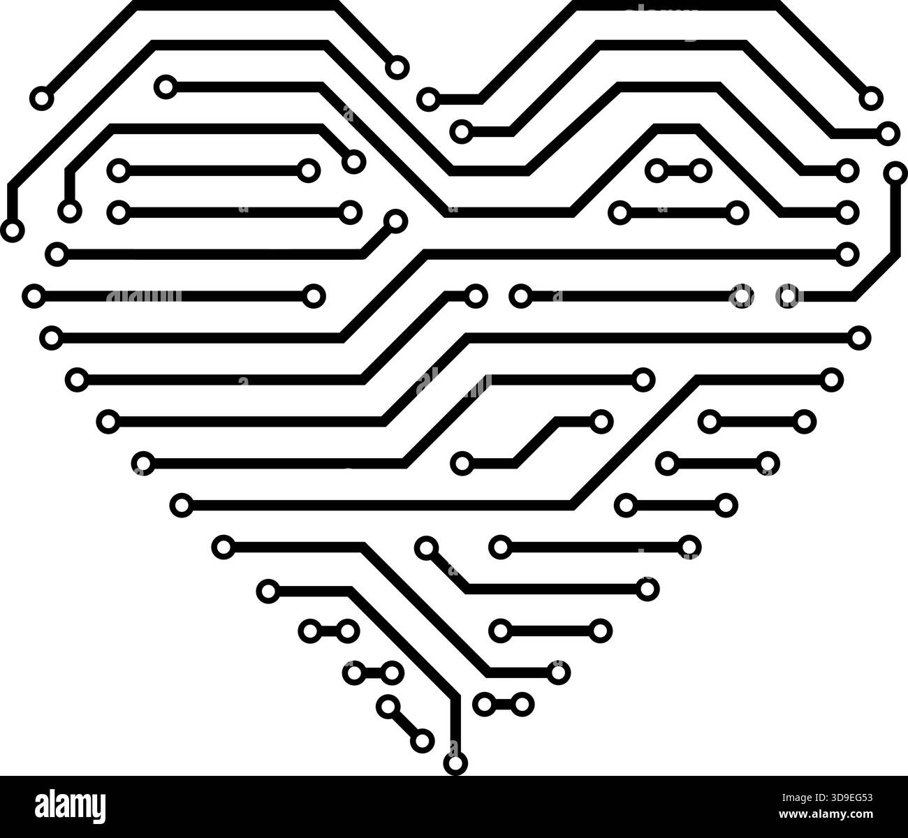 Herzförmige Leiterplatte: Liebeskonzept und Online-Beziehungen isoliert Stock Vektor