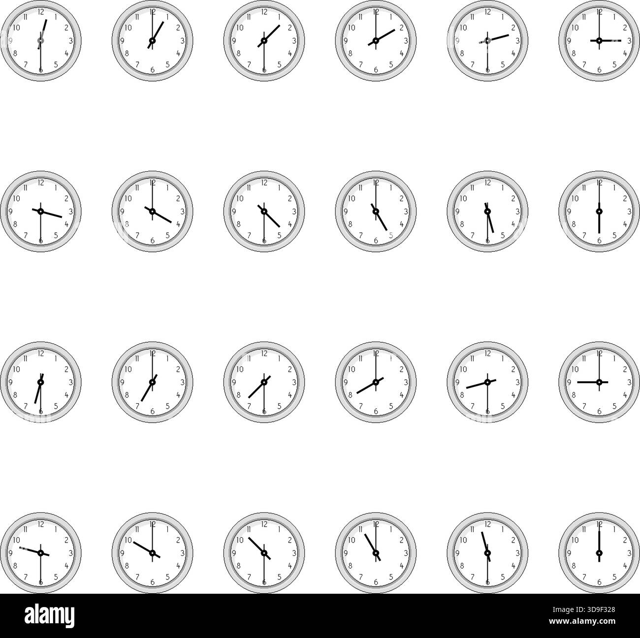 Pixel Art Clock Time Set - Halbstundenintervall Stock Vektor