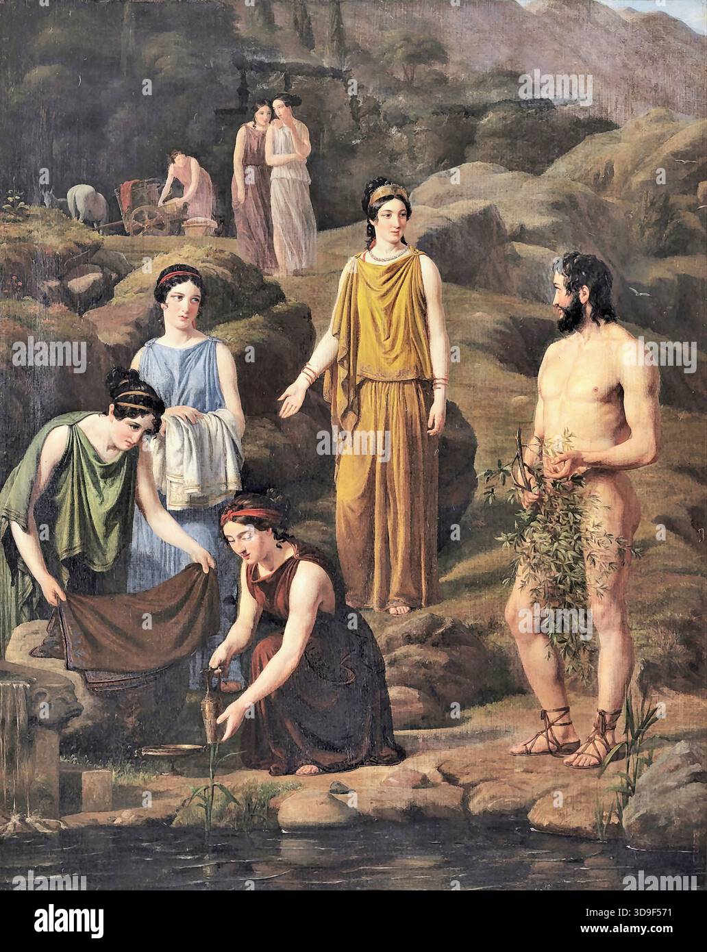 Nicolai Wilhelm Marstrand - Nausikaa bringt die Schiffbrüchige Odysseus-Kleidung mit Stockfoto