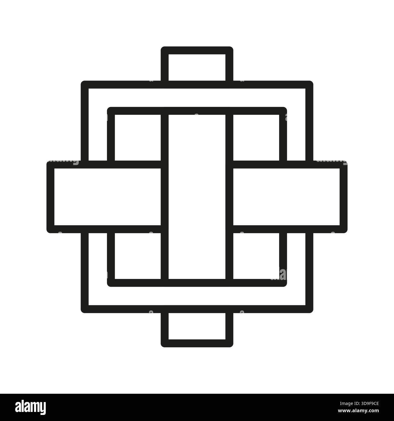 Symbol für verschachteltes Kreuz. Geometrische Linienform. Knotensymbol Vektor. Minimalistisches Gliederelement. EPS 10. Stock Vektor