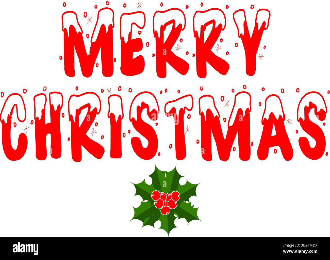 Frohe Weihnachten Vektor Text Design mit Schnee-Effekt und Stechpalme Dekoration Vektor Stock Vektor