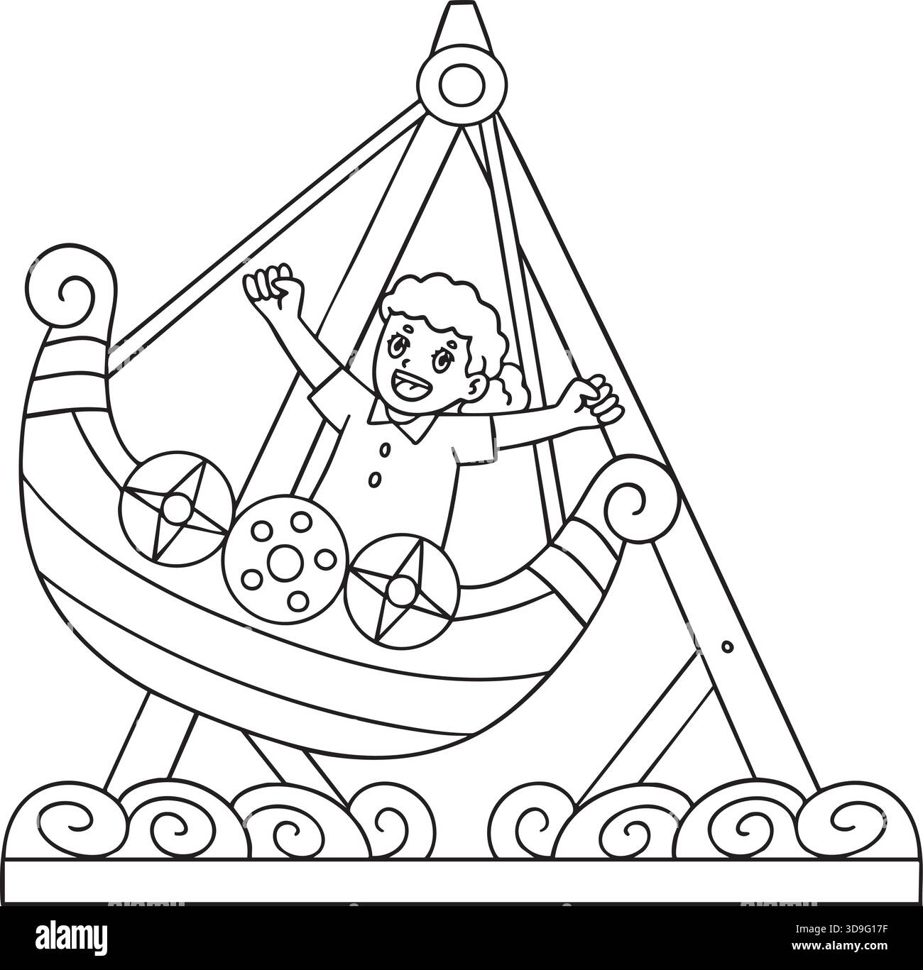 Amusement Park Girl Wikingerschiff Isolierte Färbung Stock Vektor