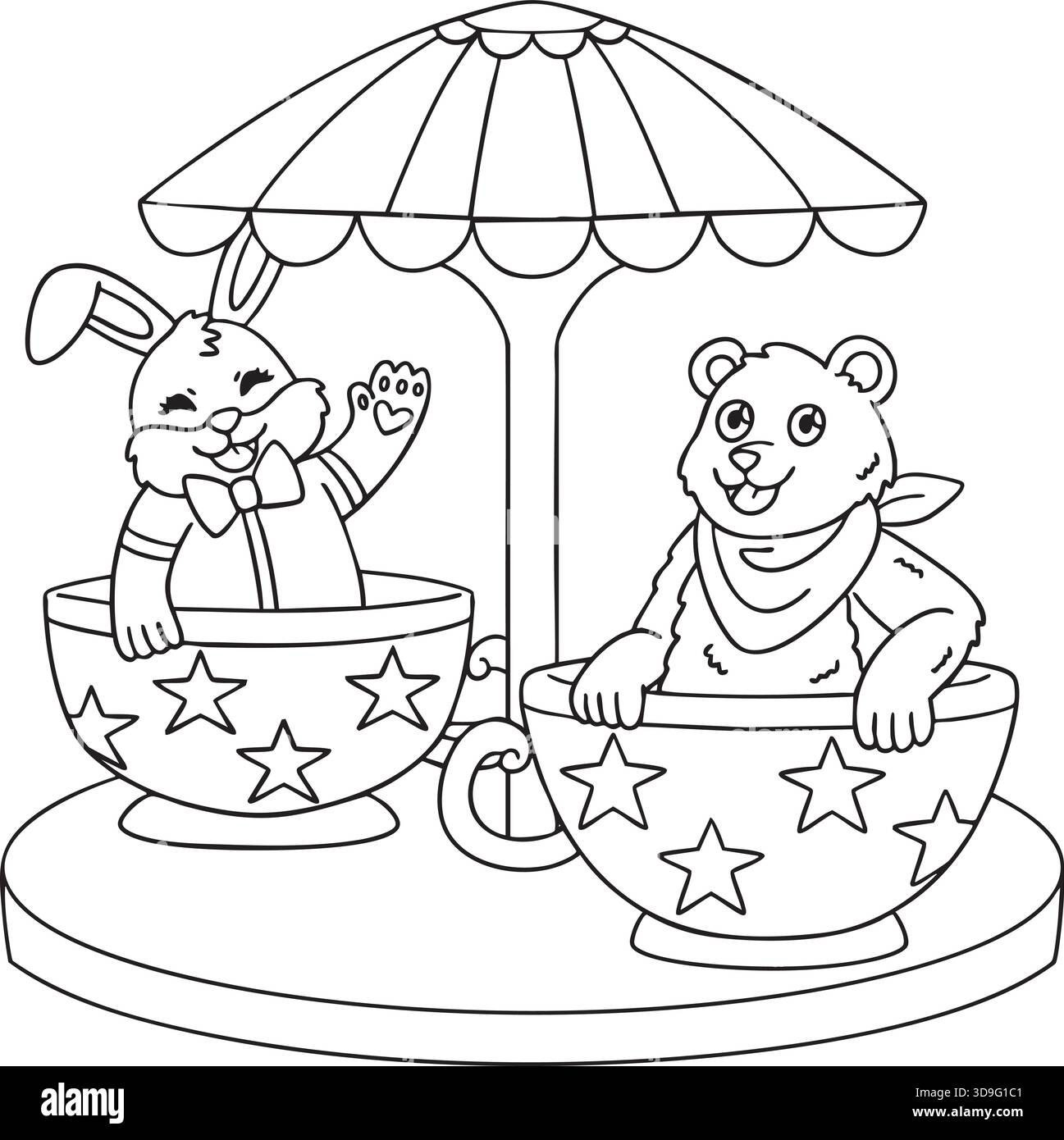 Tiere aus dem Vergnügungspark auf einer Teetasse isoliert Stock Vektor