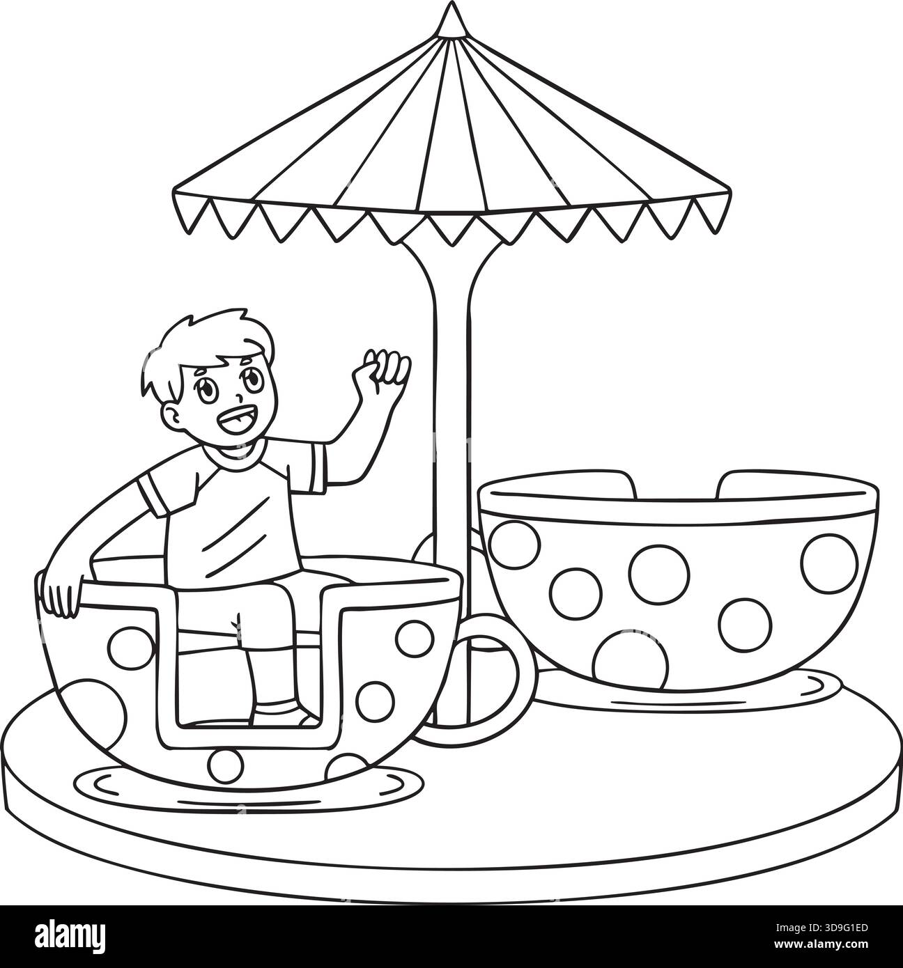 Vergnügungspark Boy Spinning Tea Cup Fahrt Isoliert Stock Vektor