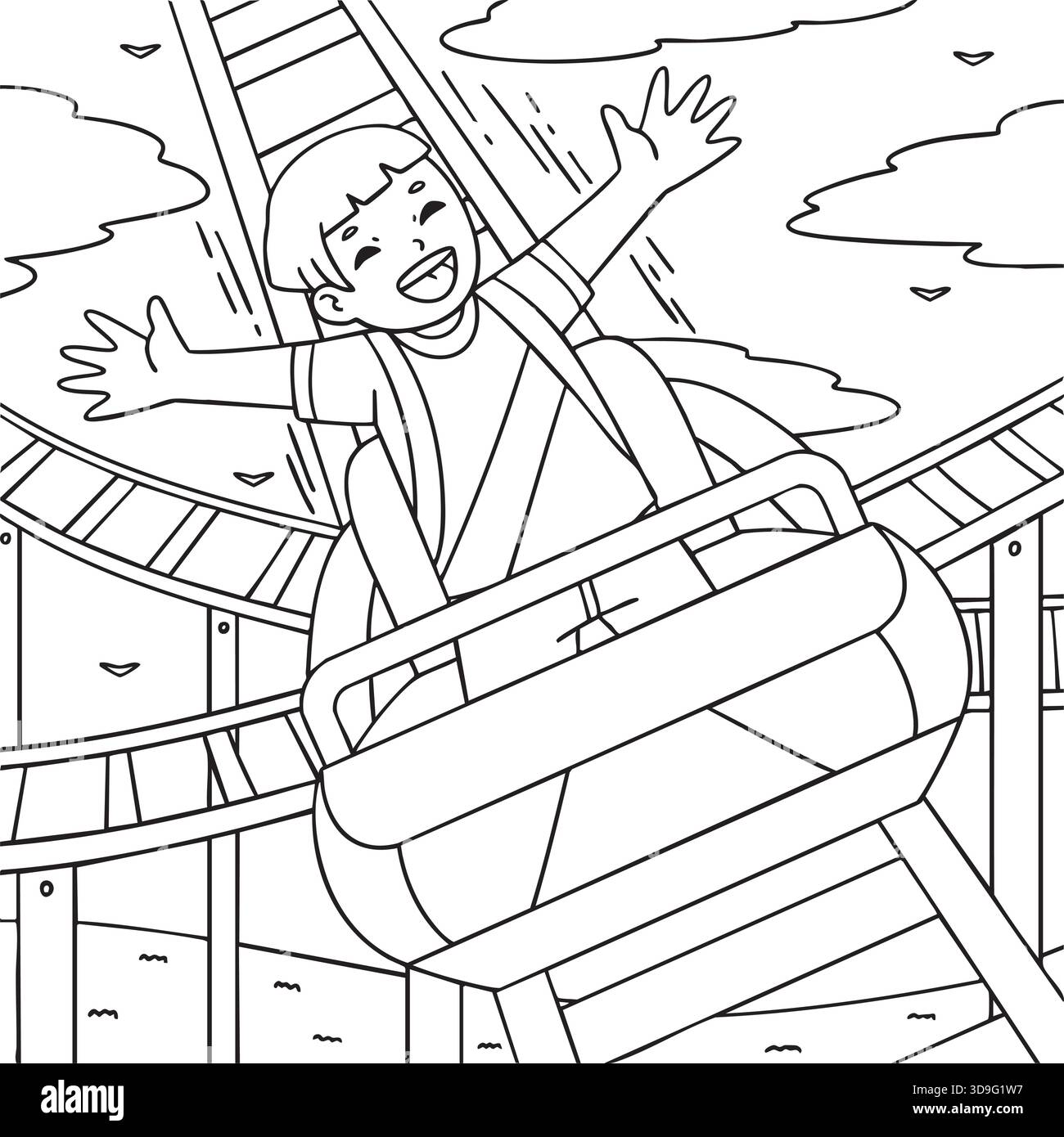 Amusement Park Boy on Achterbahnfahrt Coloring Stock Vektor