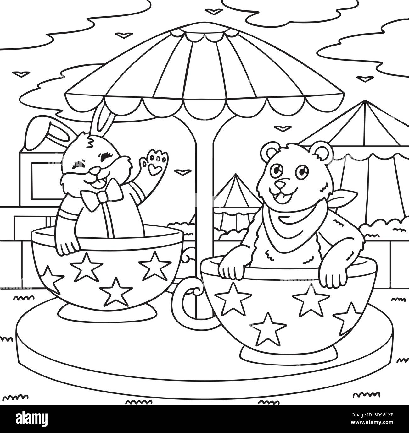 Tierwelt im Vergnügungspark auf einer Teetasse Stock Vektor