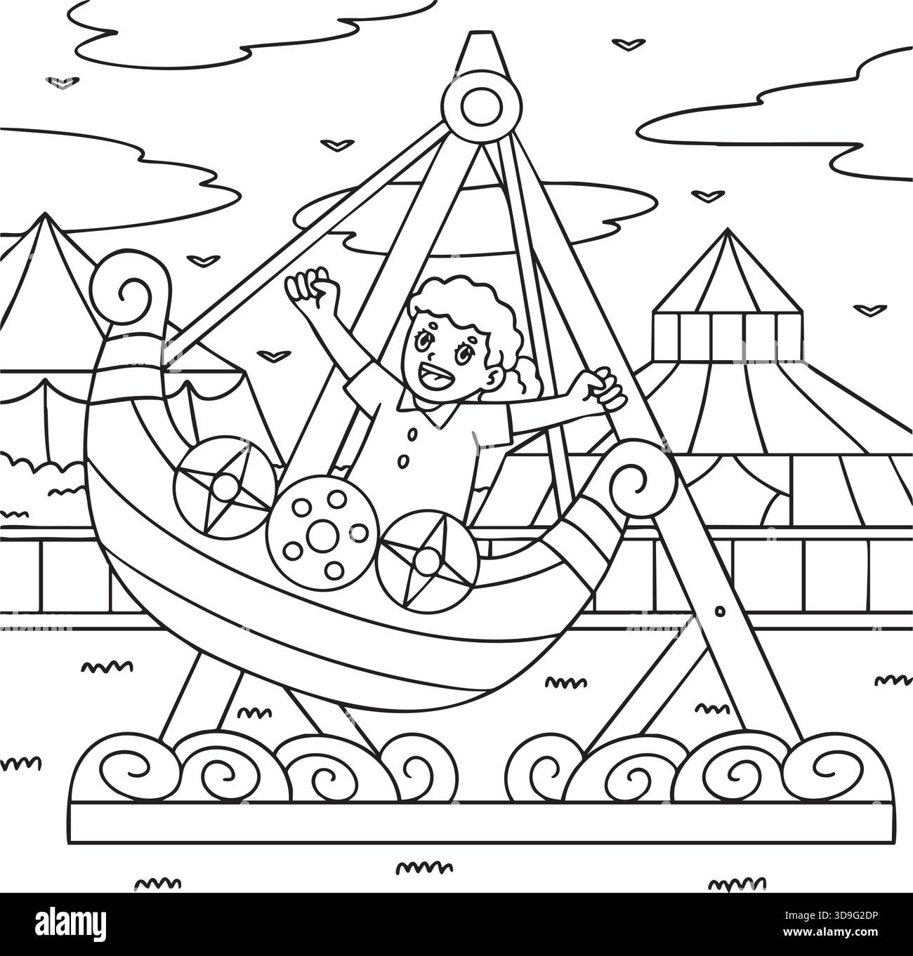 Amusement Park Girl auf Wikingerschiff Malseite Stock Vektor