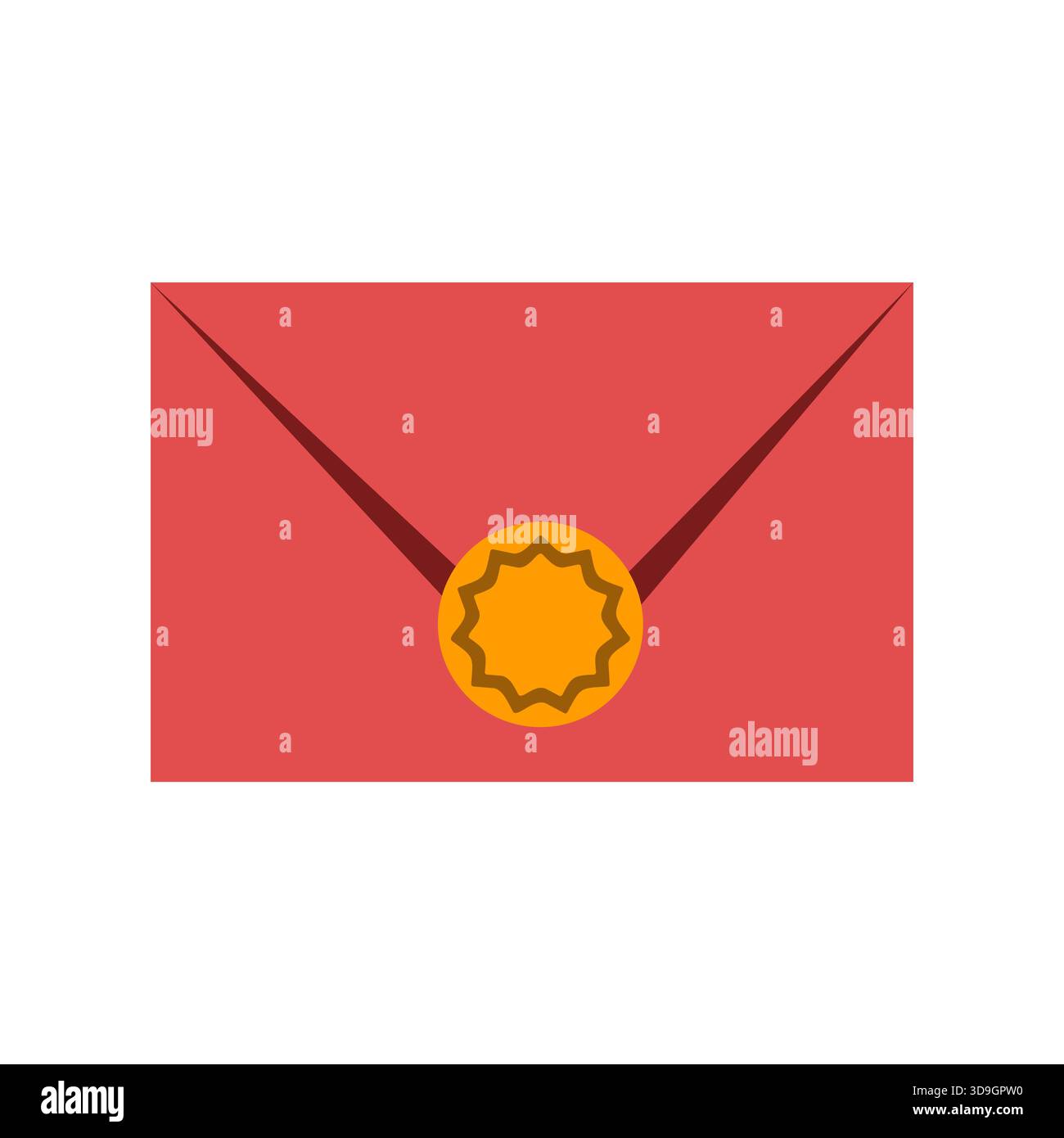 Roter Briefumschlag mit Stempel. Abbildung mit flachem Buchstaben. Stock Vektor