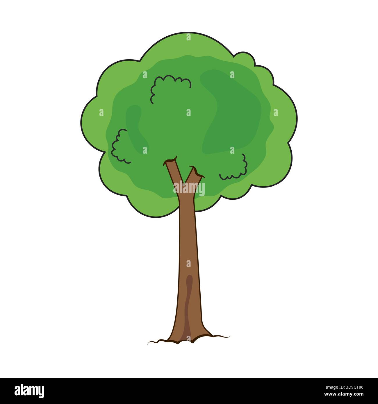 Cartoon Green Tree Vector Illustration. Perfekt für Kinderbücher, Lernmaterialien, Spiele, Apps, Projekte zum Thema Natur, Logos, Aufkleber. Stock Vektor