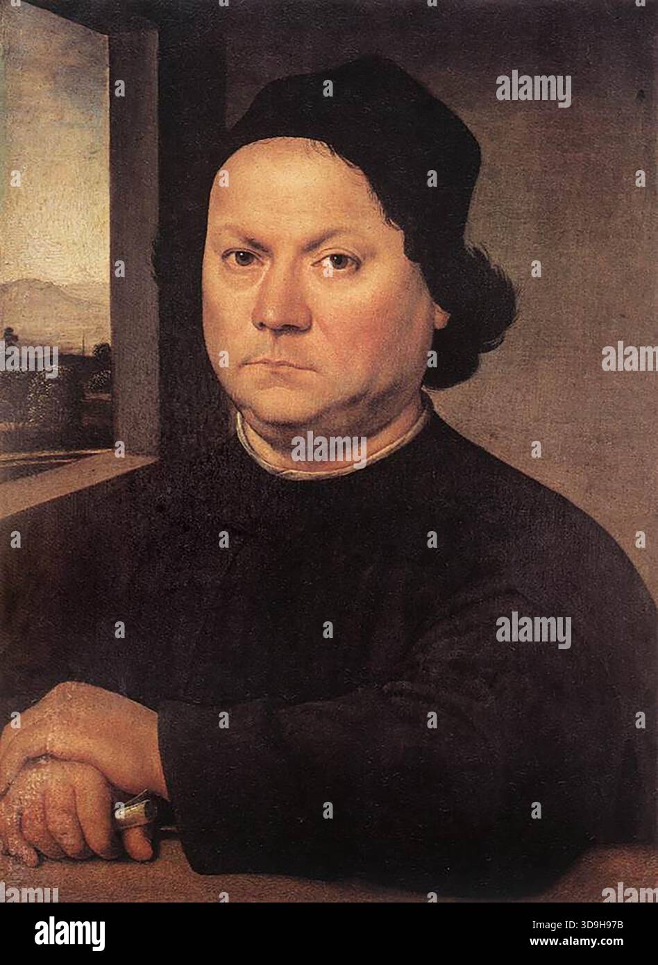 LORENZO DI CREDI (* ca. 1459, Firenze, d. 1537, Firenze) Porträt von Perugino um 1504 Öl auf Holz, 51 x 37 cm Galleria degli Uffizien, Florenz dieses prächtige Porträt - in den Uffizien seit 1704 - ist viel diskutiert worden, da der Maler und die Figur lange Zeit geheimnisvoll waren: Es war einst Martin Luther gemalt von Holbein, dann Andrea del Verrocchio di Creenzo. Schließlich ist die Identifizierung des Mannes durch Vergleich mit dem Selbstporträt des Pietro Perugino im Collegio del Cambio in Perugia möglich; und dem Stockfoto