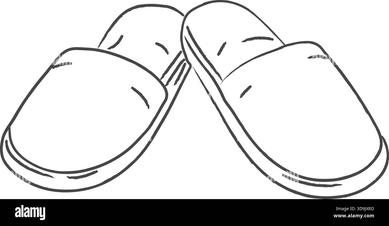 Einfache Hausschuhe zum Hineinschlüpfen in Umrisse nebeneinander. Stock Vektor
