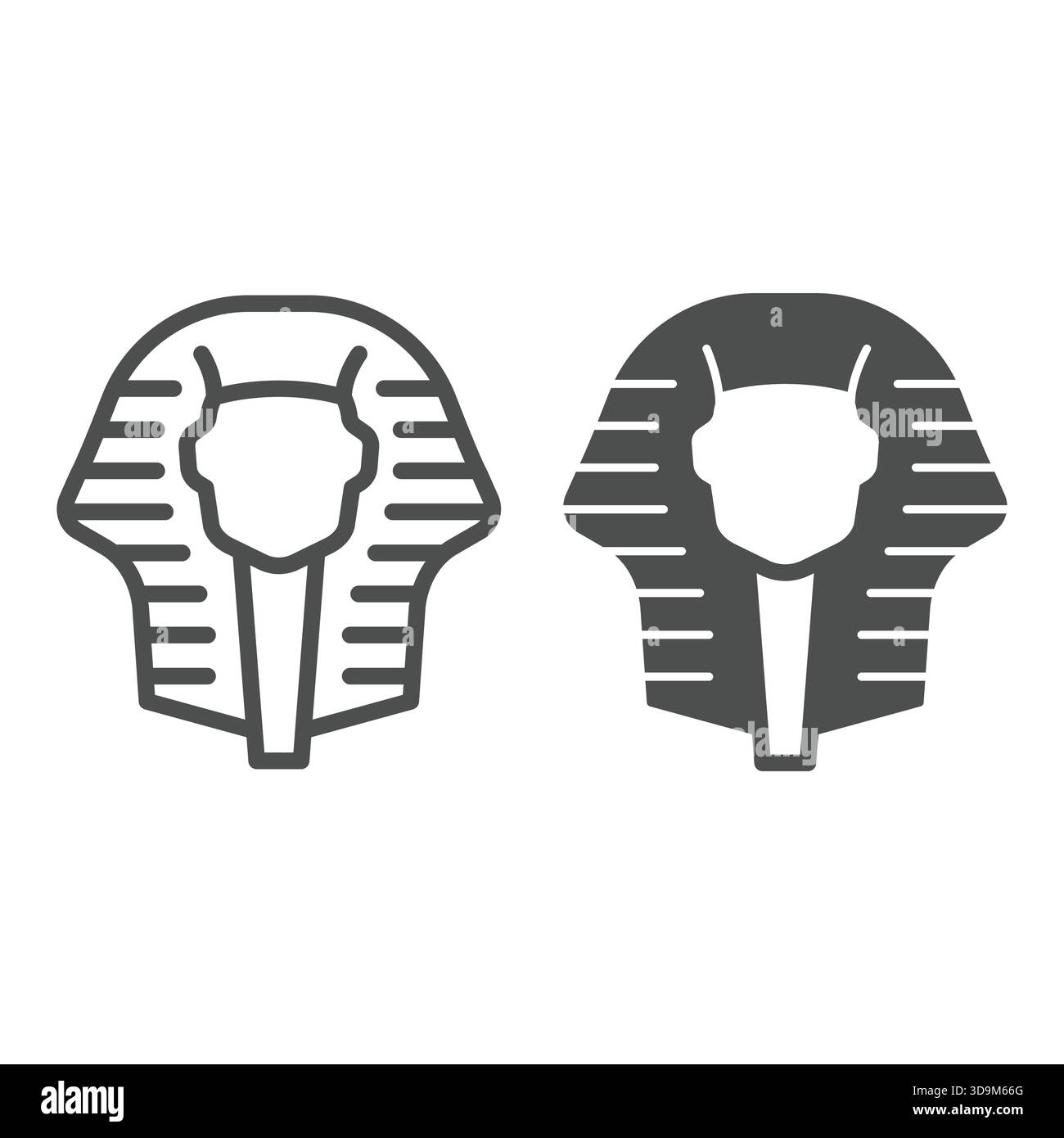 Ägyptische Pharaonen Maskenlinie und solides Symbol, Stadtmuseum-Konzept. Vektorgrafiken. Ägyptisches Gesicht mit Kopfschmuck, Kopfschmuck-Schild auf weißem Hintergrund, Outlin Stock Vektor