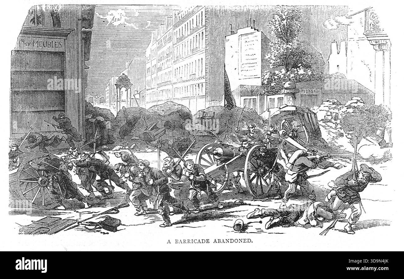 Während der Pariser Kommune, der revolutionären Regierung, die am 18. März 1871 in Paris die Macht übernahm, flohen Kommunen unter Beschuss. Stockfoto
