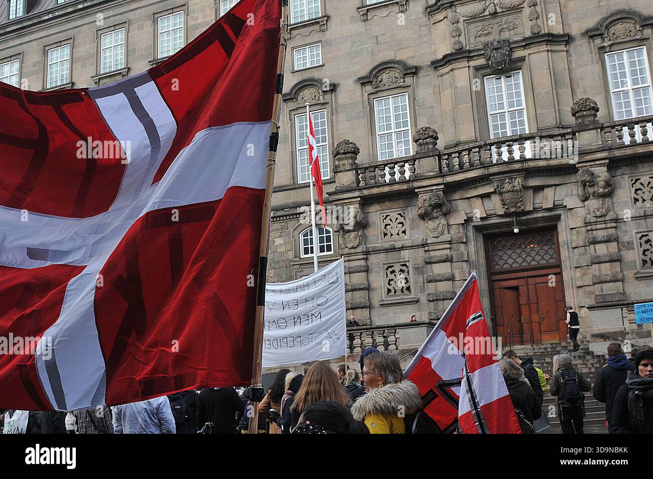 Kopenhagen / Dänemark.,13. 2020. November/ Dänen veranstalteten ´vor dem dänischen parlament christiansborg eine Kundgebung, um die Gesetze zur Coronavirus-Pandemie zu stoppen, indem sie die Nation für die Behandlung von msk und Impfstoffen sowie Behandlungen im Covid-19-Zeitalter vorauspelten. .(Foto von Francis Dean/Deanipictures) Stockfoto